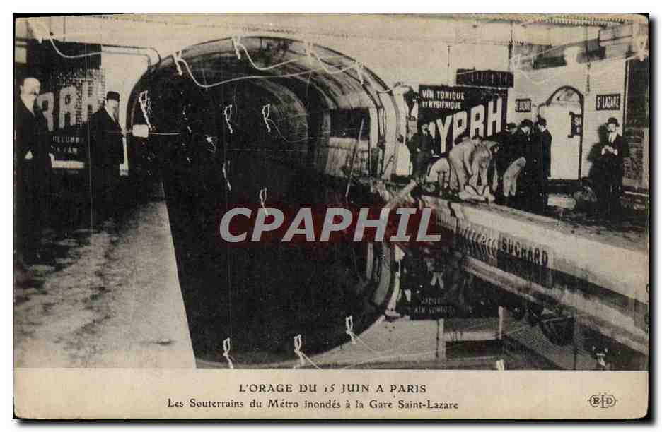 LA TORMENTA DEL 15 DE JUNIO EN PARÍS — Los Sótanos de la Metro Inundados en la Estación Saint-Lazare — Editor B.D.
