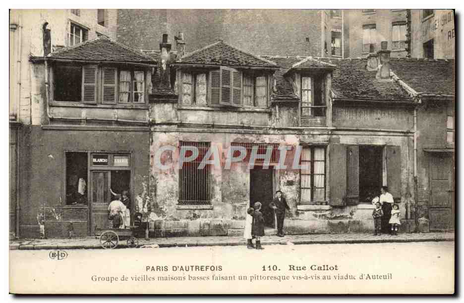 Paris d'autrefois — Groupe de vieilles maisons basses faisant un pittoresque vis-à-vis au viaduc d'Auteuil — E.D. n°110