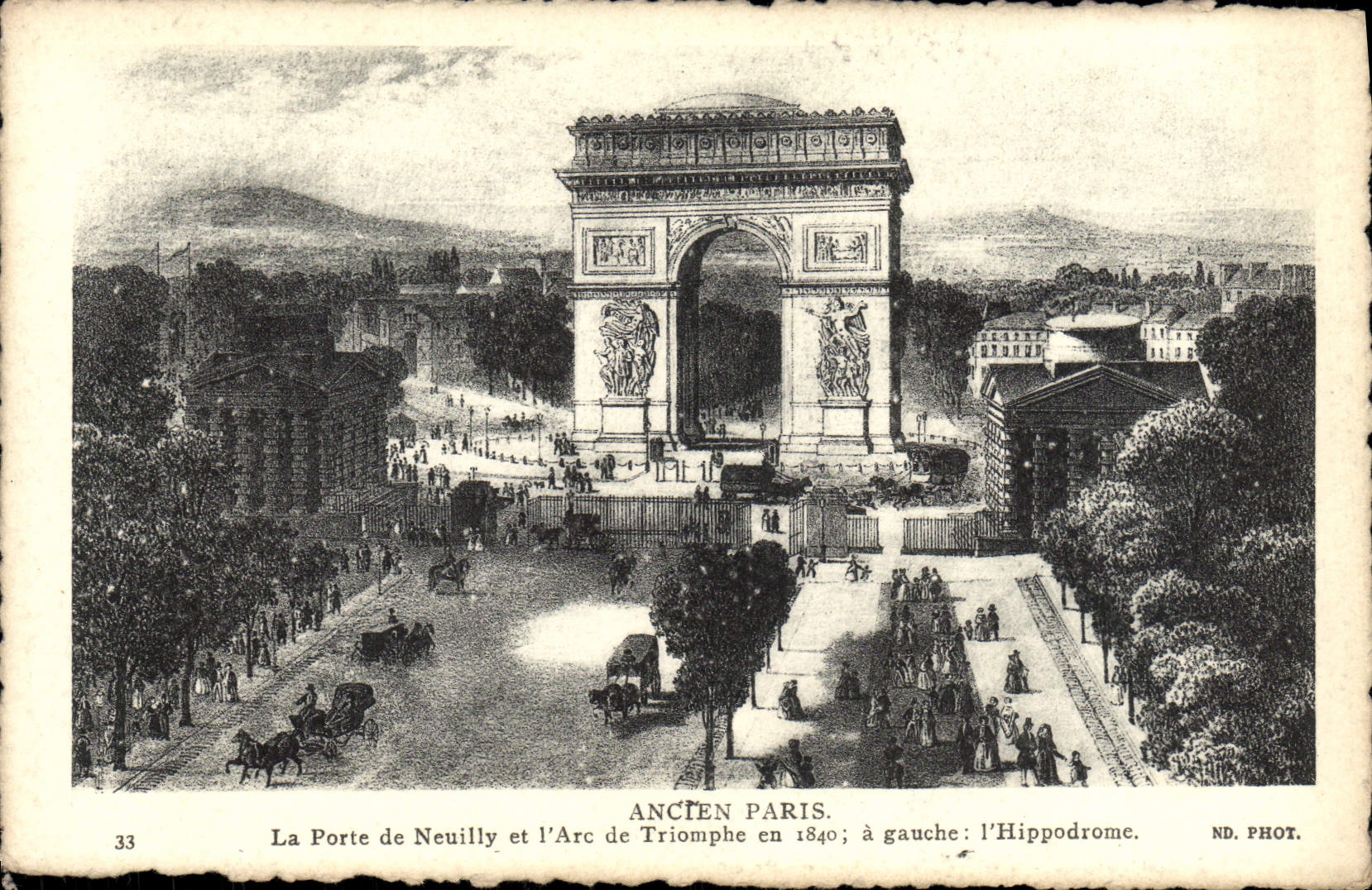 CPA Ancien Paris La Porte de Neuilly et l'Arc de Triomphe en 1840 L'hippodrome 