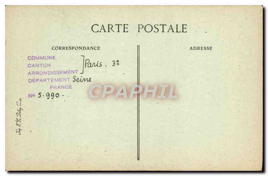 CPA Paris d'Autrefois Rue des Archives Hotel de Clisson puis Hotel de Cuise Hotel de Soubise — Rückseite