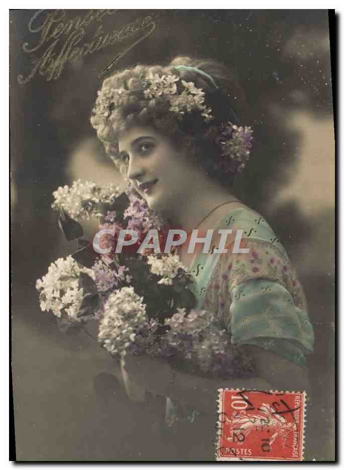 Jeune femme avec bouquet de lilas — Genève, Jefferouss — éditeur inconnu