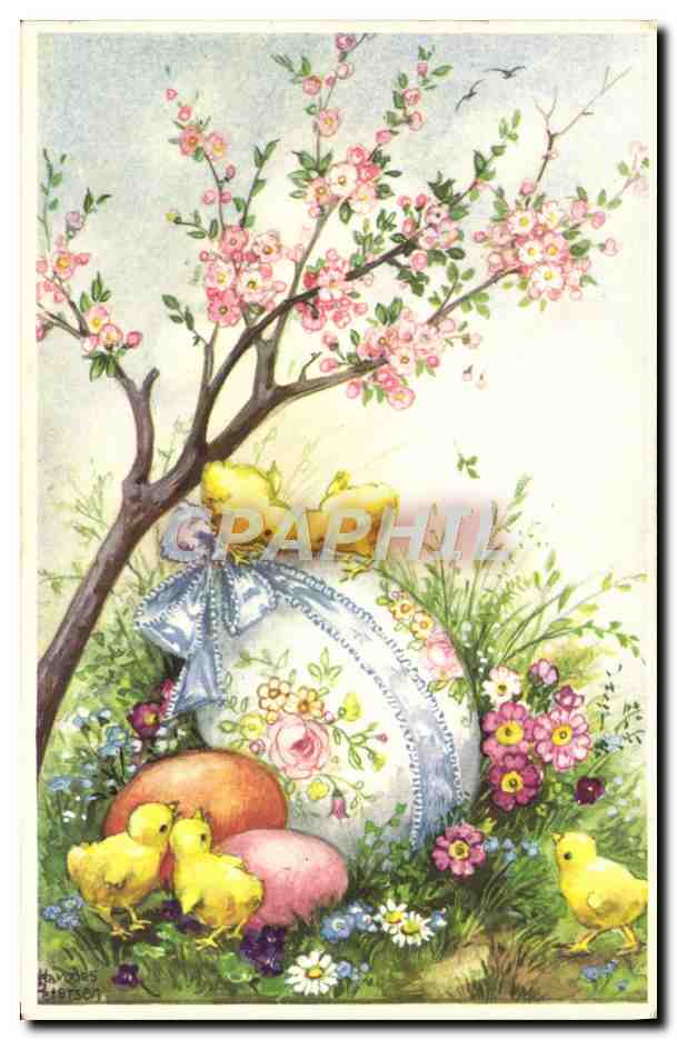 CPA Fantaisie Poussins oeuf Paques