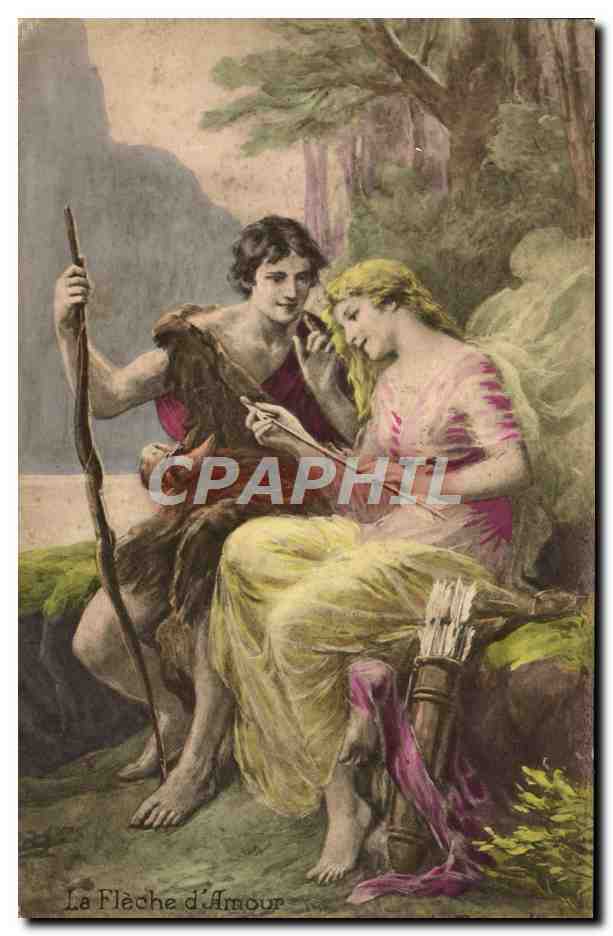 CPA Fantaisie Femme la fleche d'amour Arc Tir a l'arc