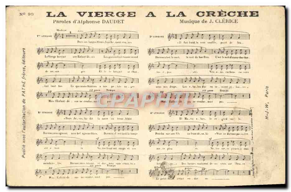 La Vierge à la Crèche — Paroles d'Alphonse Daudet, Musique de J. Cléric — éditeur PATE frères, Paris, n°99
