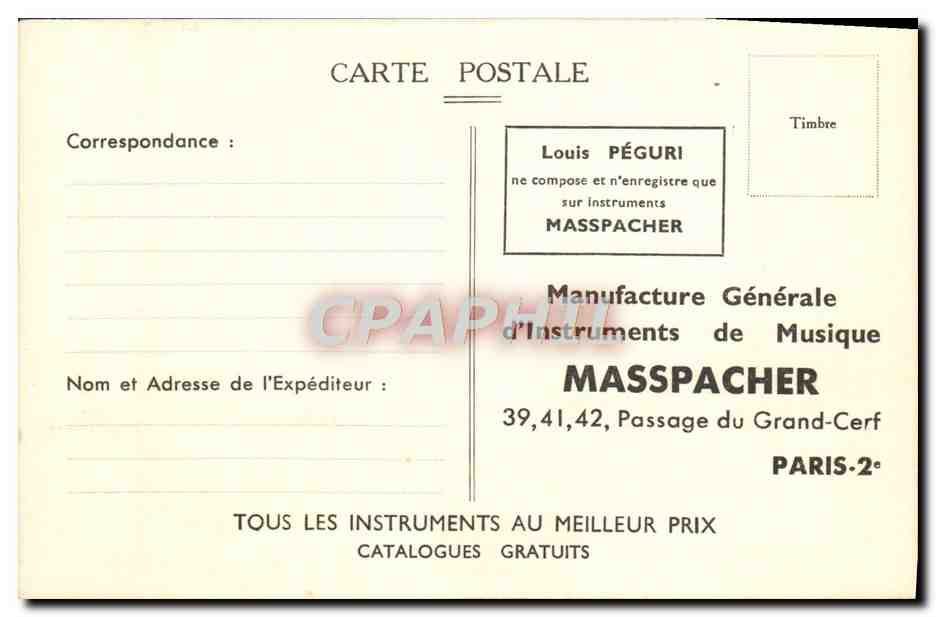 CPA Masspacher Musique Disques Cristal Louis Peguri Accordeon  — Rückseite