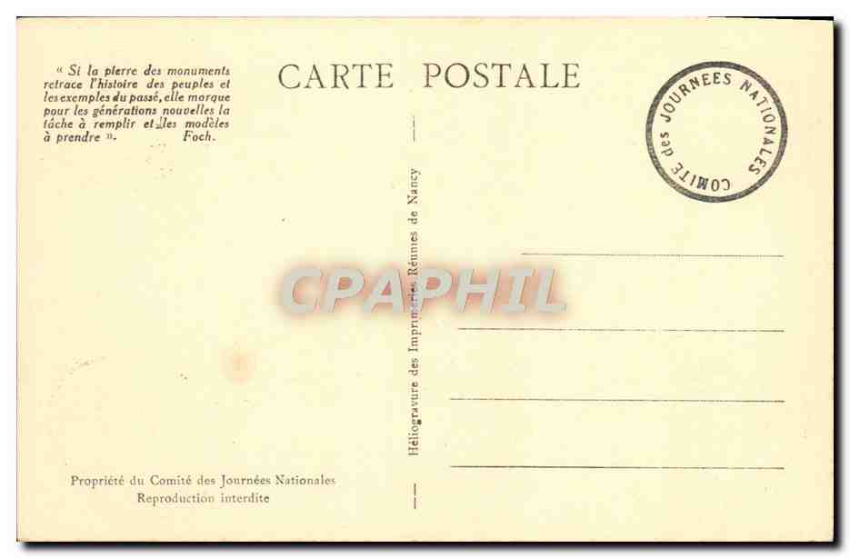 CPA Fantaisie Journees nationales Juillet 1929 Lorette Dormans Douaumont Vieil Armand Militaria — Rückseite