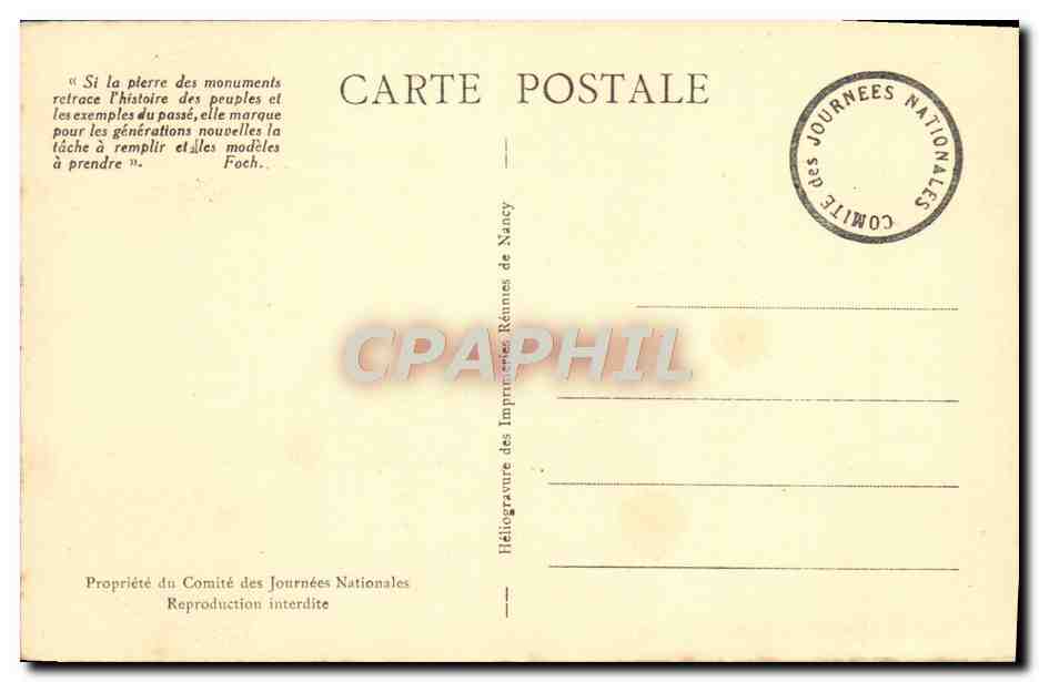 CPA Fantaisie Journees nationales Juillet 1929 Lorette Dormans Douaumont Vieil Armand Militaria — Rückseite