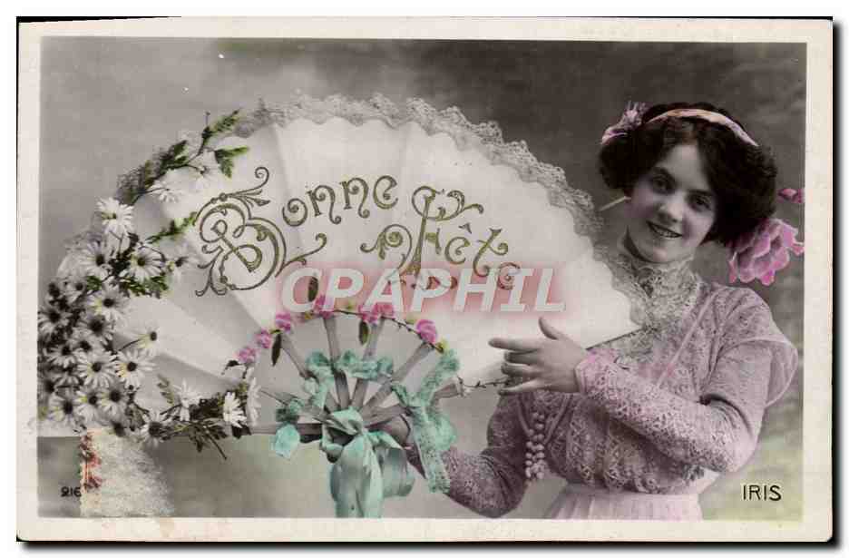 Jeune femme avec éventail — 'Bonne Fête' — IRIS n°216