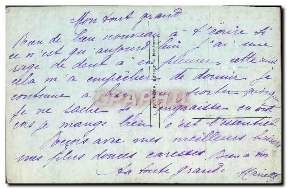 Femme en robe rose près d'un lac — texte poétique — éditeur L. B. F. Nader, n° 4209 — Verso