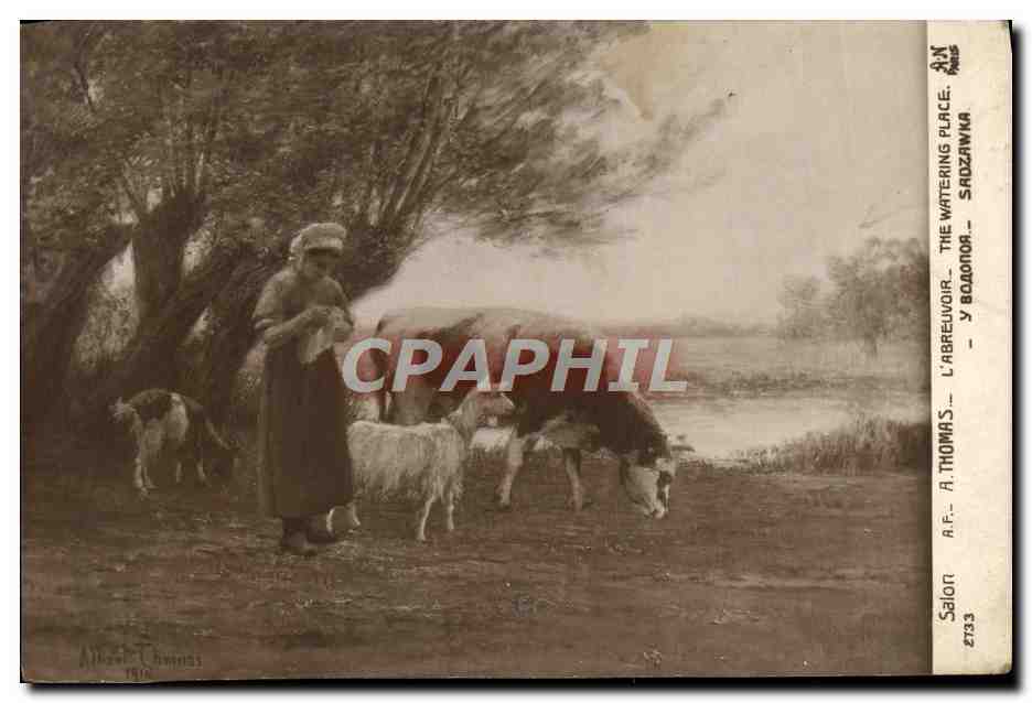 CPA Fantaisie Salon Thomas l'abreuvoir Vache Chevre 