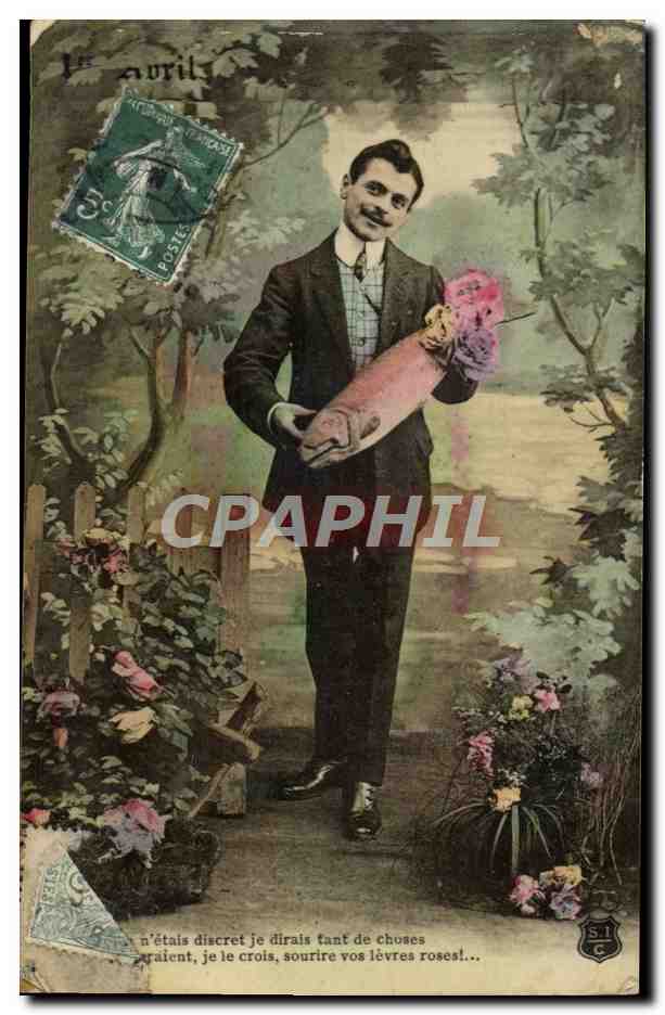 CPA Fantaisie Homme 1er avril Poisson