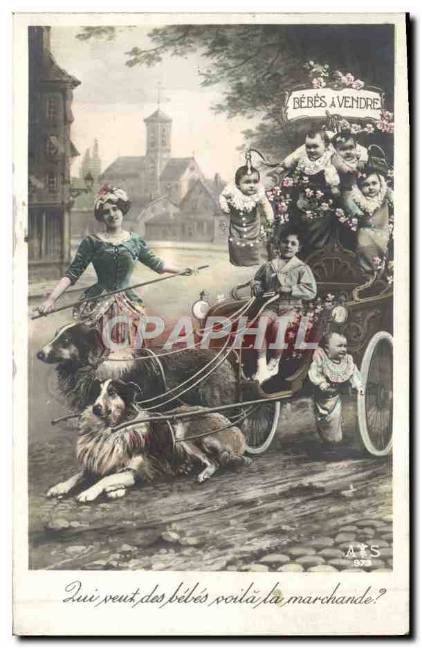 CPA Fantaisie Enfants Chein Traineau 
