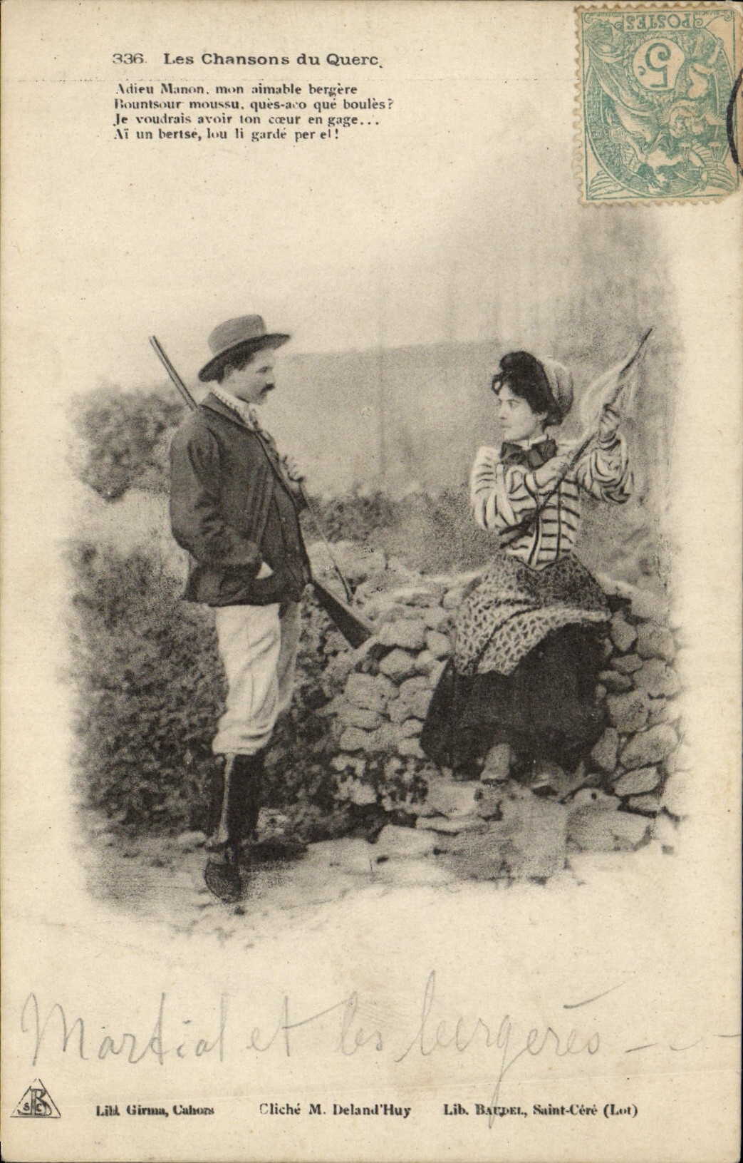 CPA Fantaisie Femme Les chansons du Querc Chasse Chasseur Fileuse