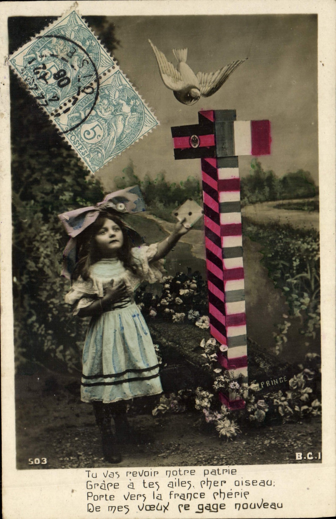 CPA Fantaisie Enfant Alsace Colombe