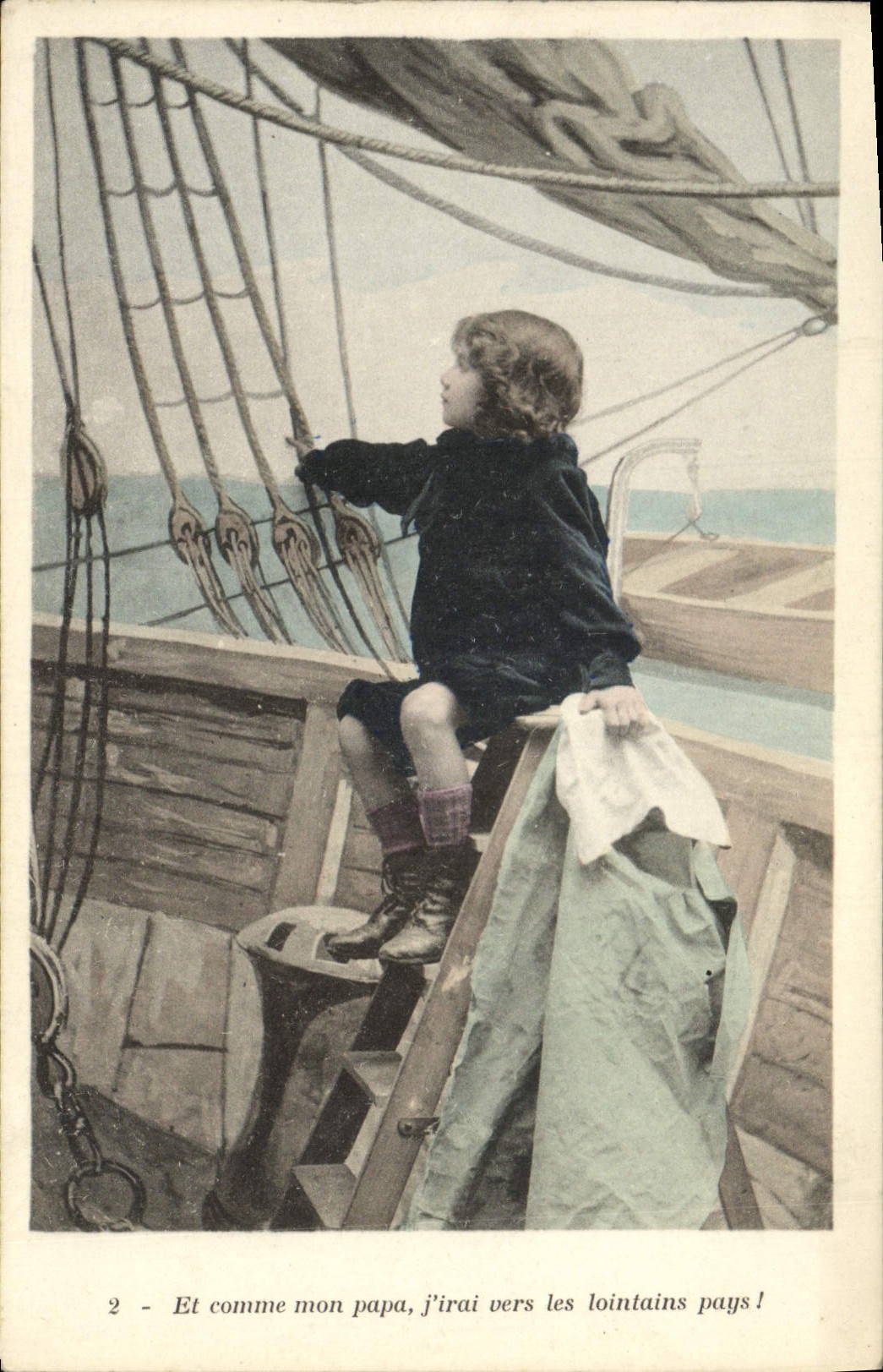 Enfant sur un bateau à voile — série de 2 — éditeur non visible