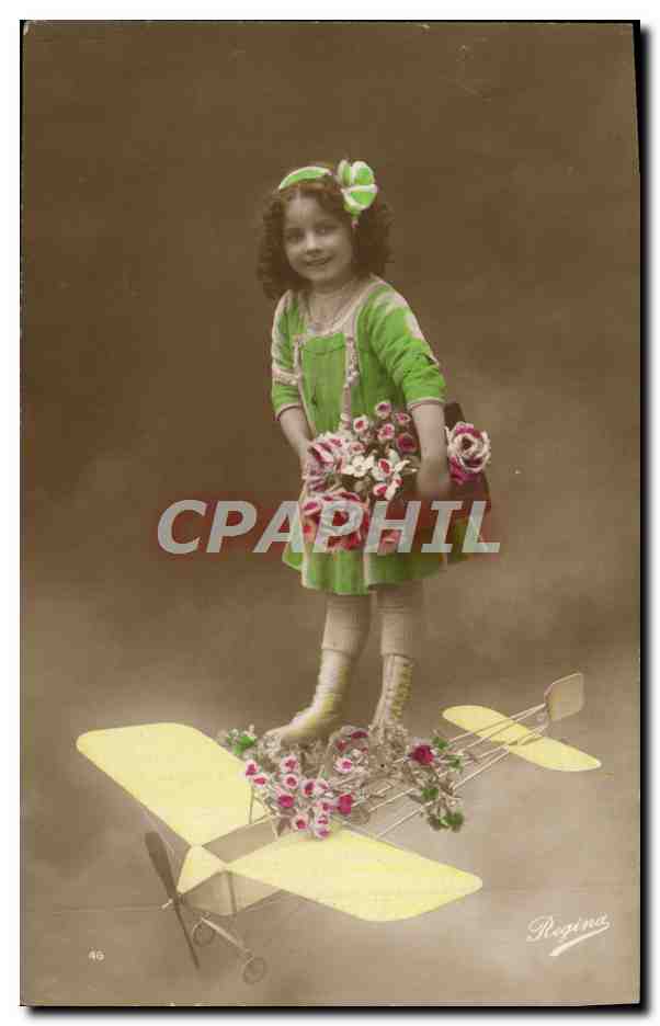 CPA Fantaisie Enfant Avion 