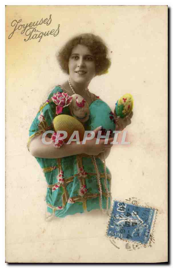 CPA Fantaisie Femme Oeufs Paques