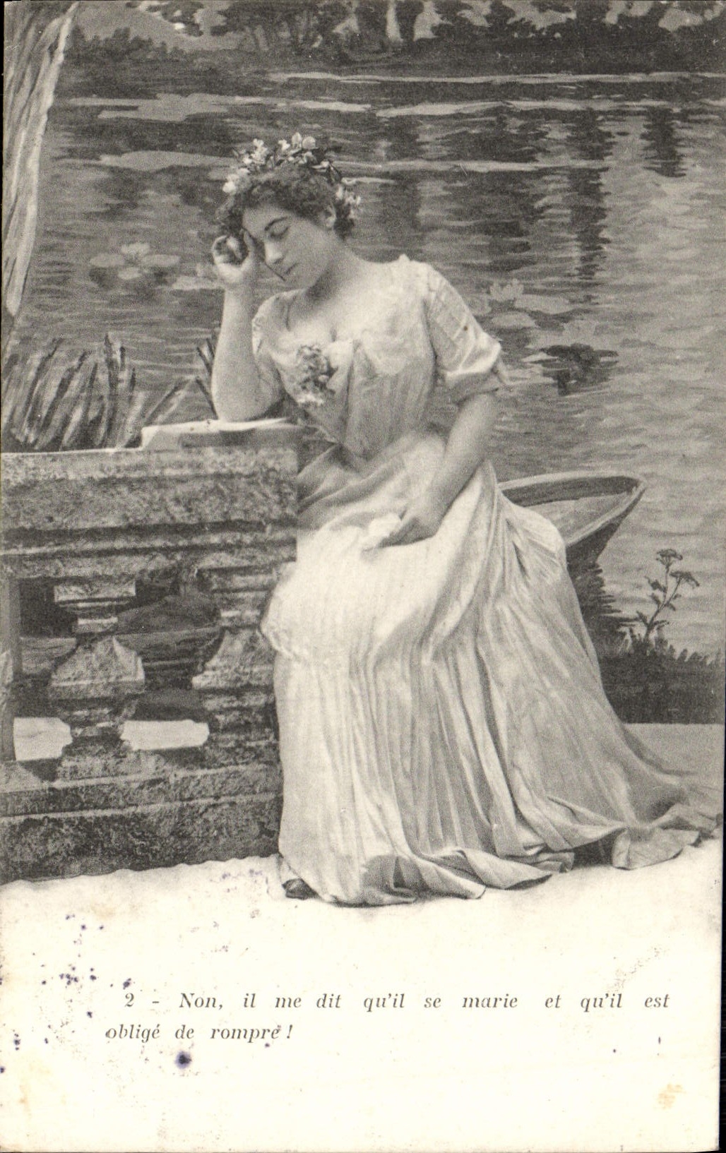 Jeune femme en robe de style Belle Époque — scène lacustre — éditeur Lagriffe, Paris, n°2