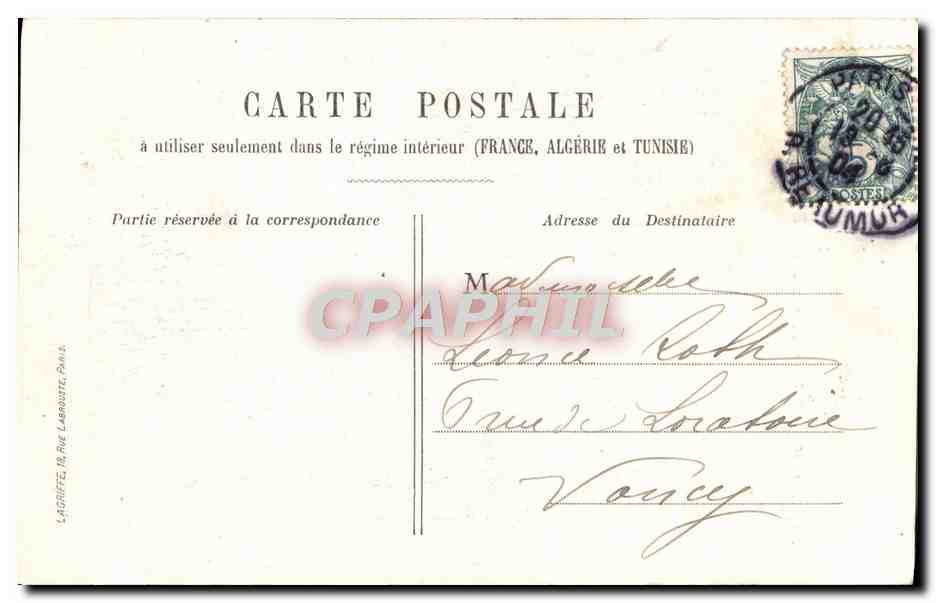 Jeune femme en robe de style Belle Époque — scène lacustre — éditeur Lagriffe, Paris, n°2 — Verso
