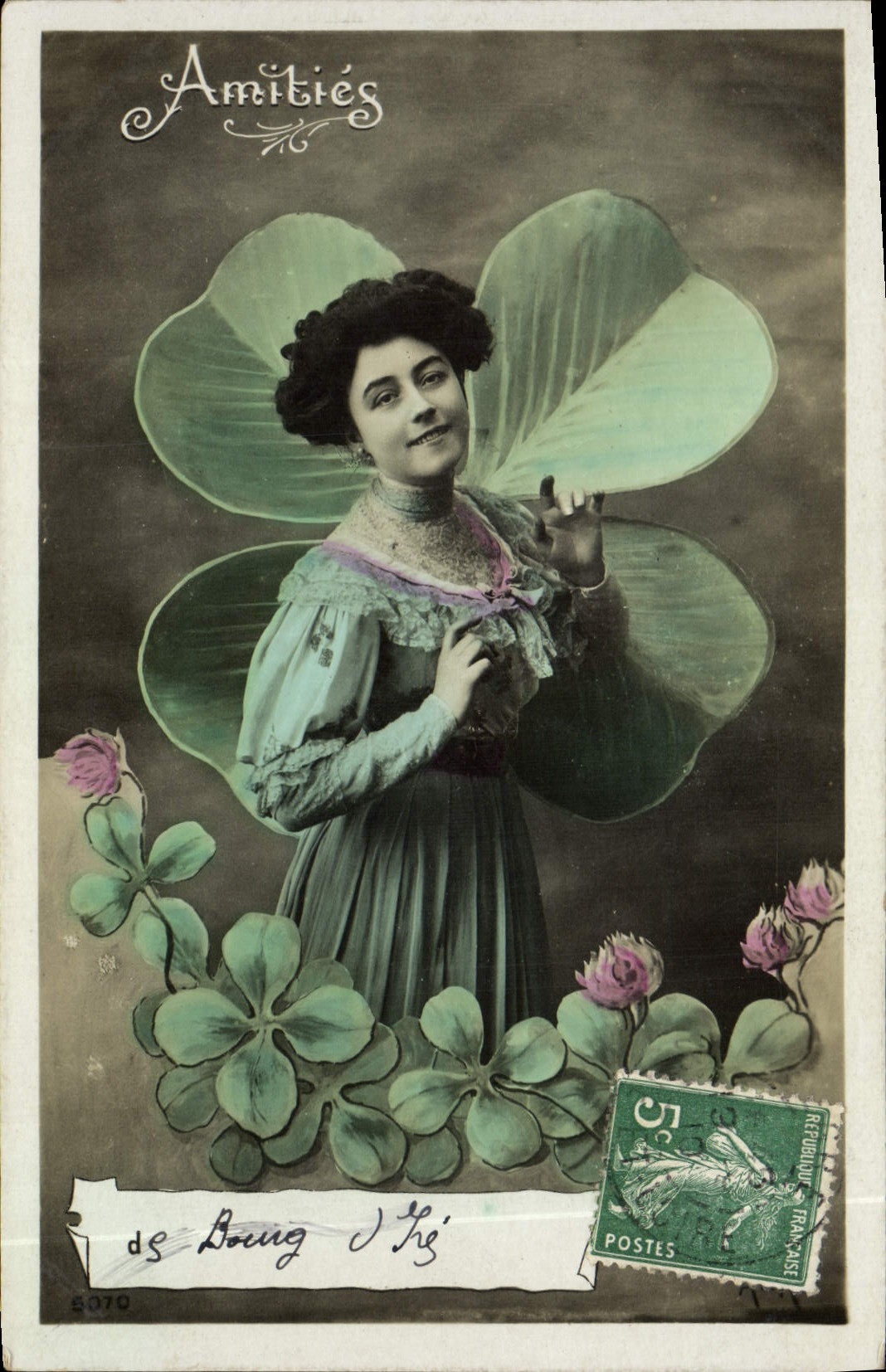 CPA Fantaisie Femme Trefle 