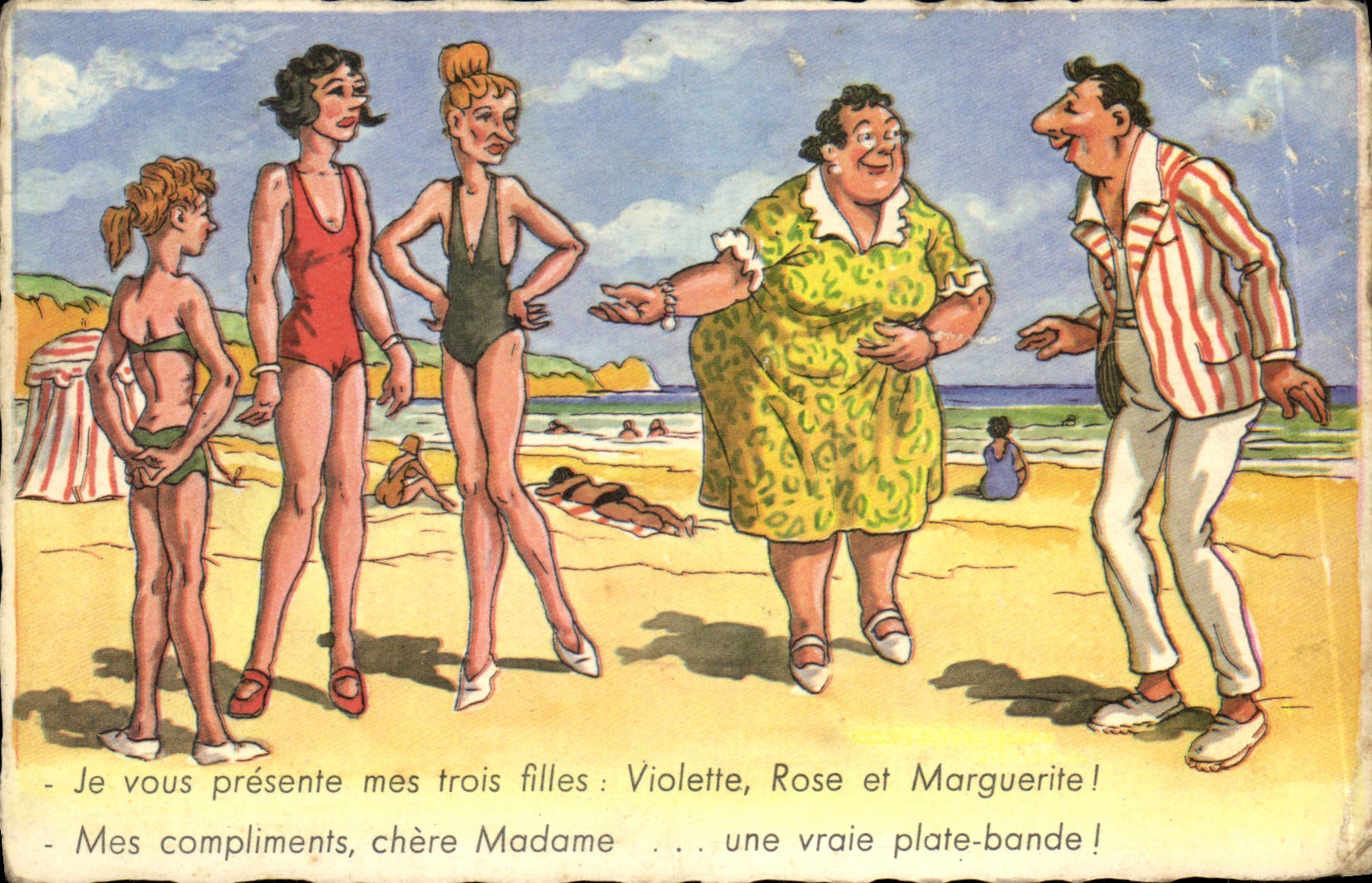 CPA Fantaisie Humour Je vous presente mes trois filles Violette Rose et Marguerite