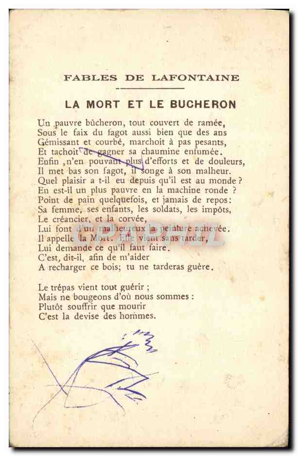 CPA Fantaisie Fables de Lafontaine La mort et le bucheron  — Rückseite