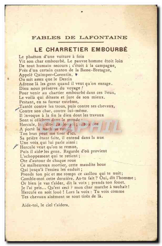 CPA Fantaisie Fables de Lafontaine Le charretier embourbe  — Rückseite