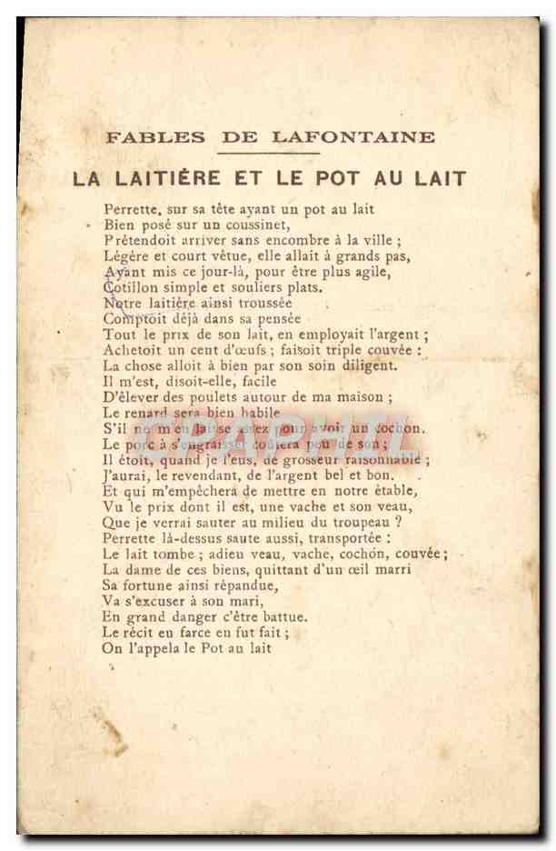 CPA Fantaisie Fables de Lafontaine La laitiere et le pot au lait — Rückseite