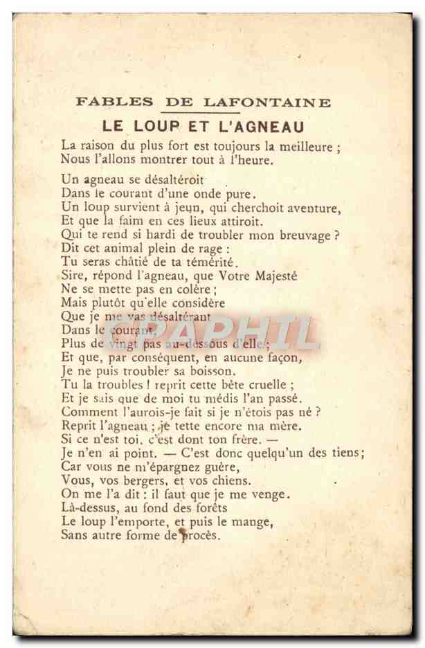 CPA Fantaisie Fables de Lafontaine Le loup et l'agneau  — Rückseite