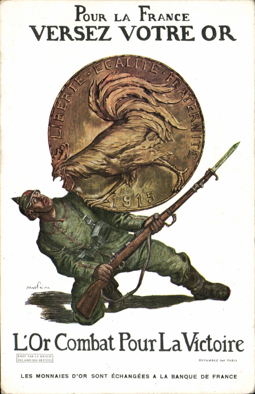CPA Fantaisie Pour la France versez votre Or Coq solda tMilitaria 