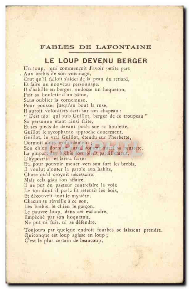 Le Loup Devenu Berger — Fables de La Fontaine — d'après Gustave Doré — Rückseite