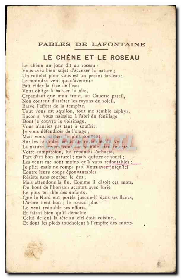 CPA Fantaisie Fables de Lafontaine Le chene et le roseau — Rückseite