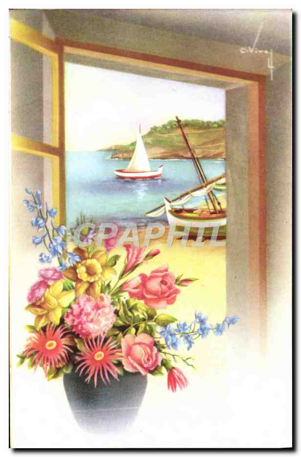 CPA Fantaisie Fleurs Bateau