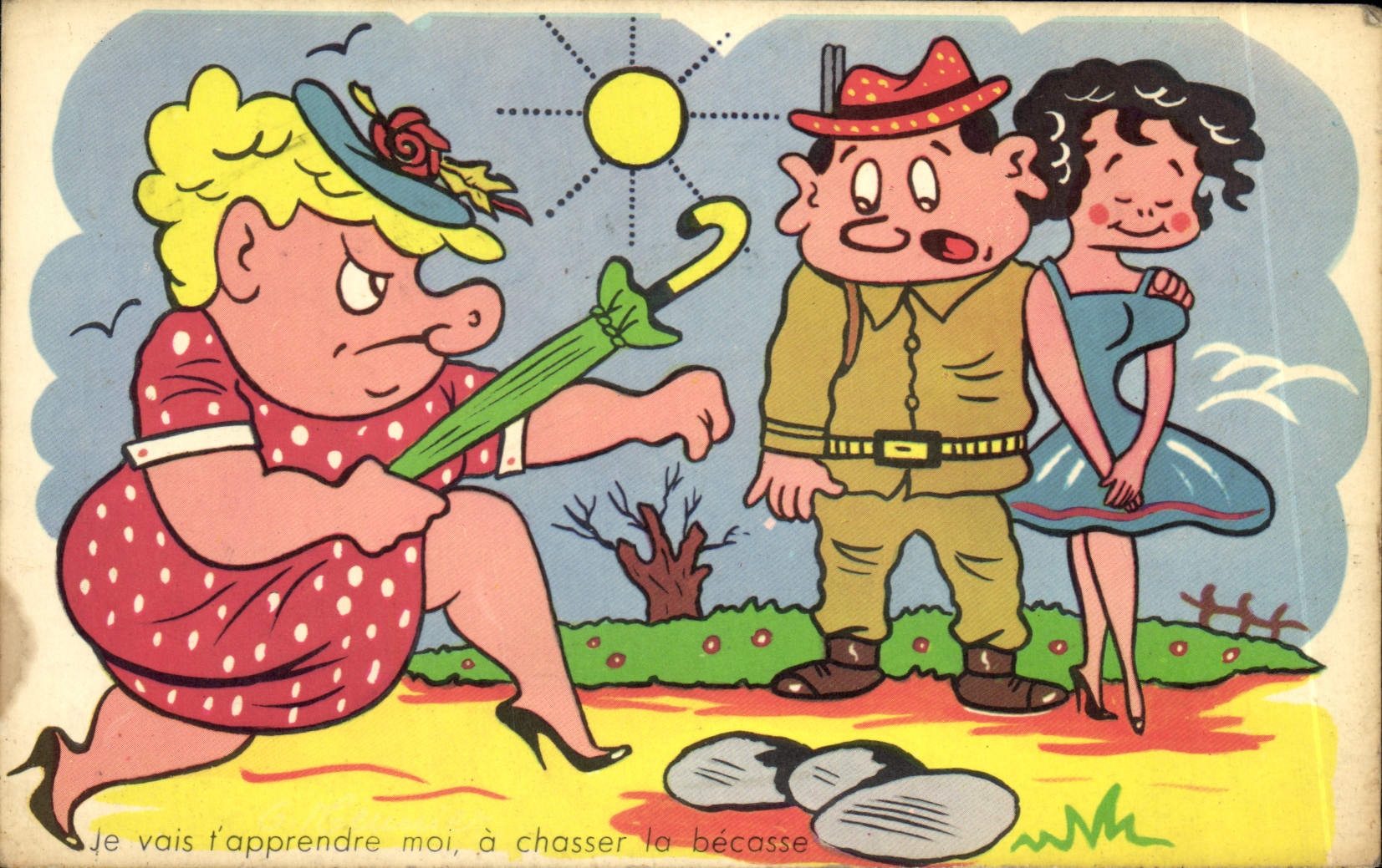 CPA Fantaisie Humour Je vais t'apprendre moi a chasser la becasse Chasse Chasseur