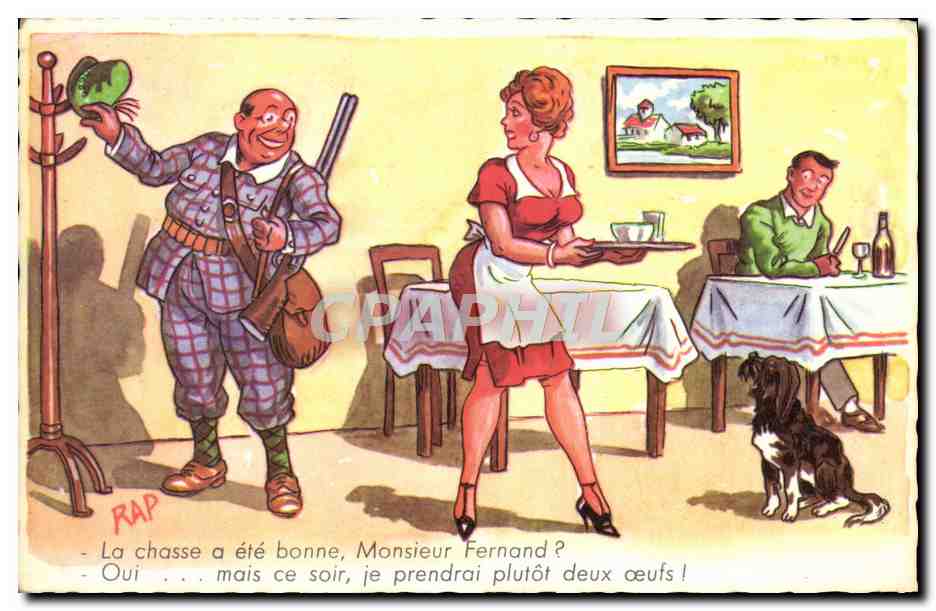 CPA La Chasse a ete bonne Monsieur Fernand Oui mais ce soir je prendrai plutot deux oeufs Chein 