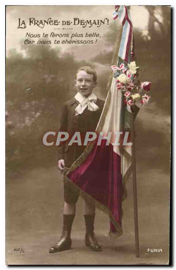 CPA La France De Demain Enfant Drapeau