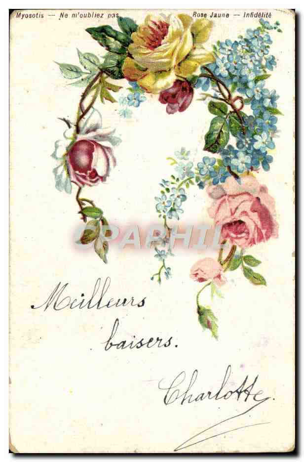 CPA Myosotis Ne m'oubliez pas Rose Jaune Infidelite Fleurs 