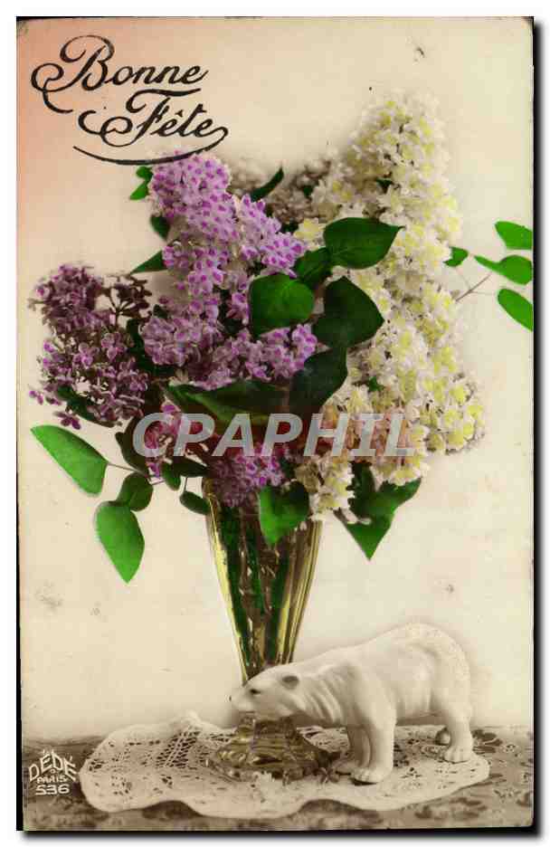CPA Bonne Fete Fleurs Ours blanc 