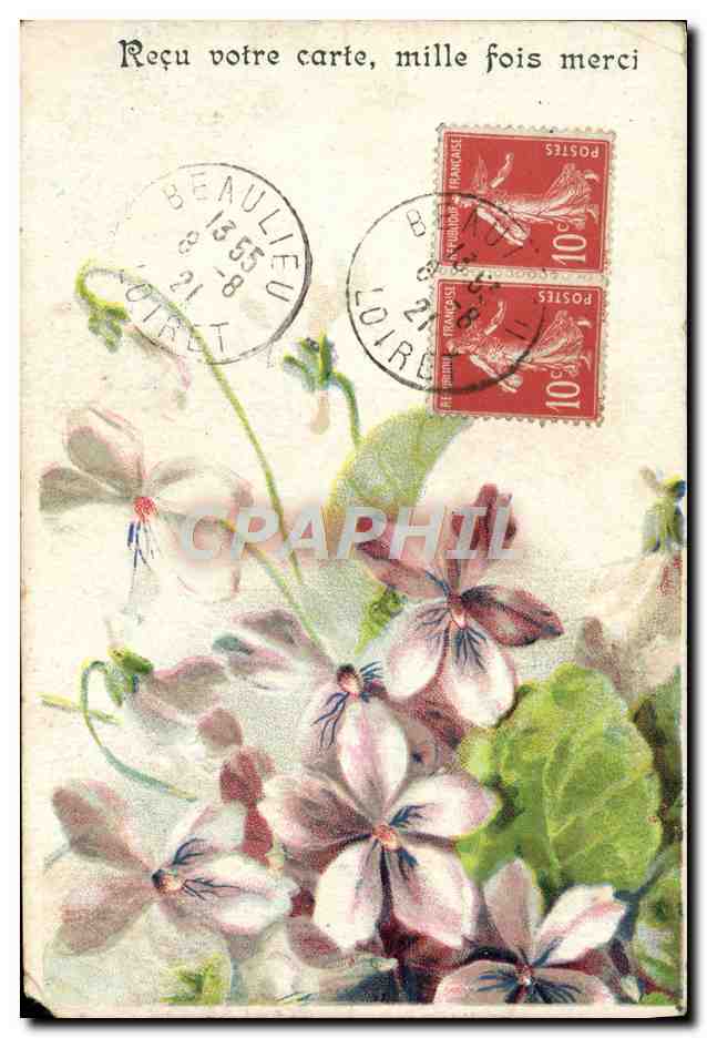 CPA Recu votre carte mille fois merci Fleurs