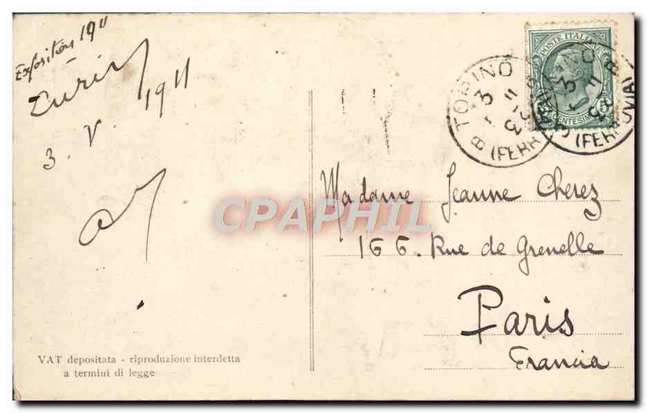 CPA Commemorativa Dell'Esposizione Interna Zionale Delle Industrie E Del Lavoro Torino — Rückseite