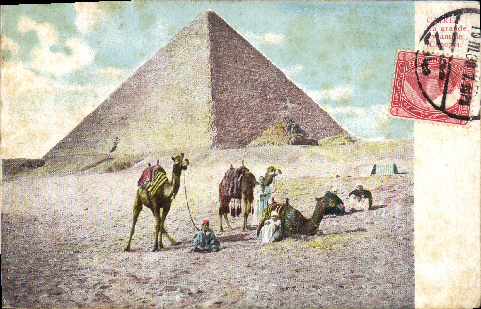 CPA Caire la grande pyramide Chameau 