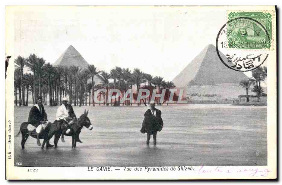 CPA Egypte Le Caire Vue des Pyramides de Ghizeh Anes Mules