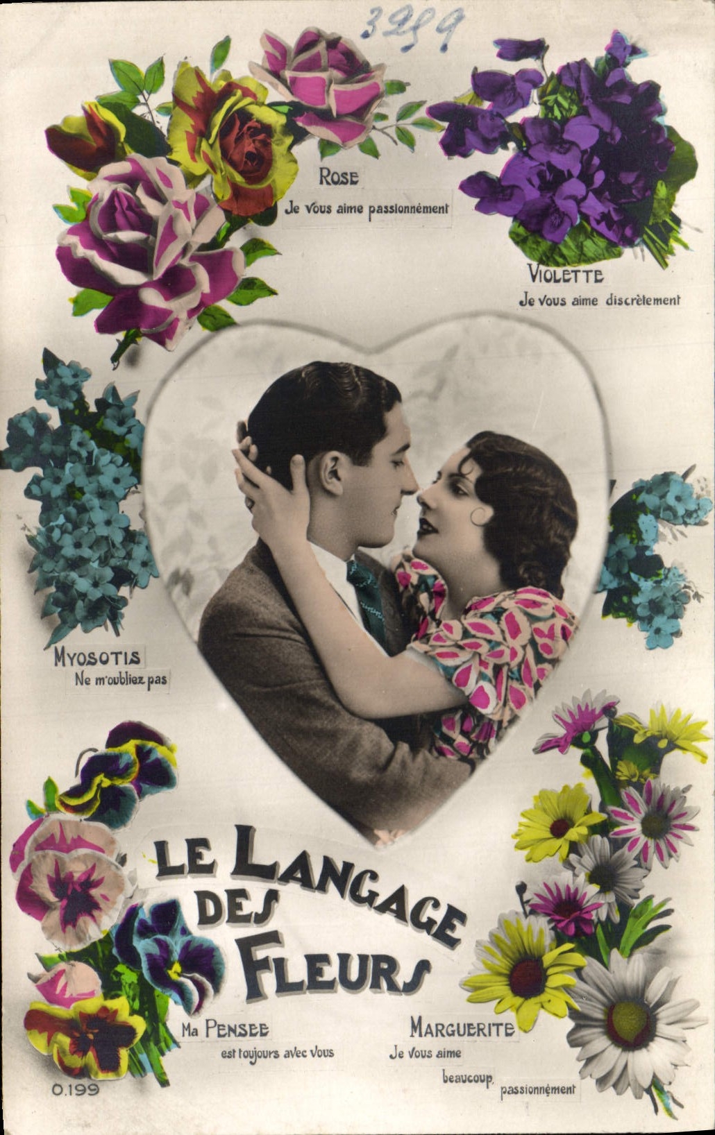 CPA Le Langage Des Fleurs Femme Coeur 