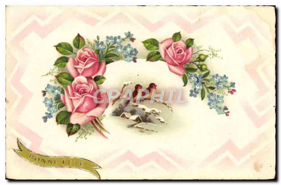 CPA Fantaisie Oiseaux Roses