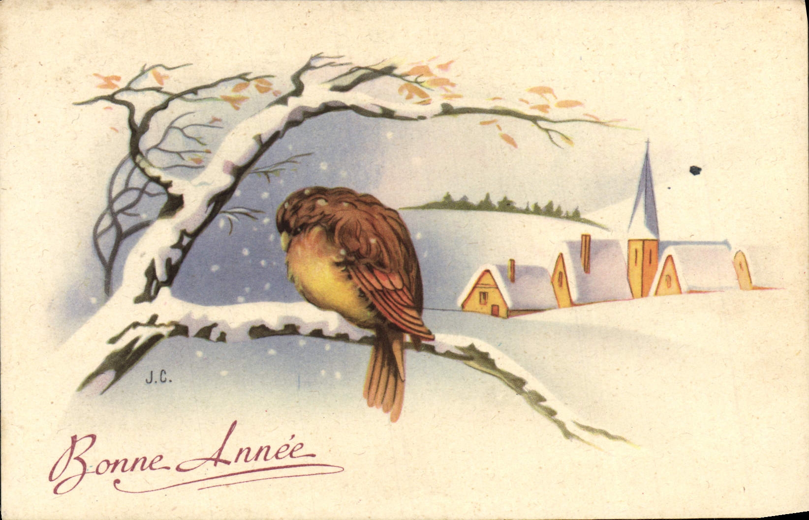 CPA Bonne Annee Oiseau