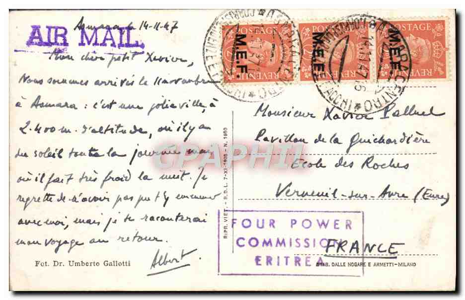 CPA Colonia Eritrea Pascolo a Gura Eritree — Rückseite