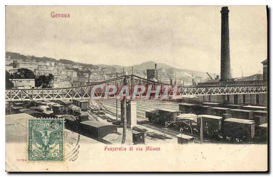 CPA Genova Passerella di via Milano Trains 