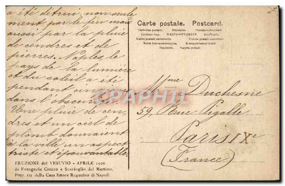 CPA La chiesa di Boscotrecase circondata dalla lava Sare demolita Vesuvio 1906 Volcan  — Rückseite