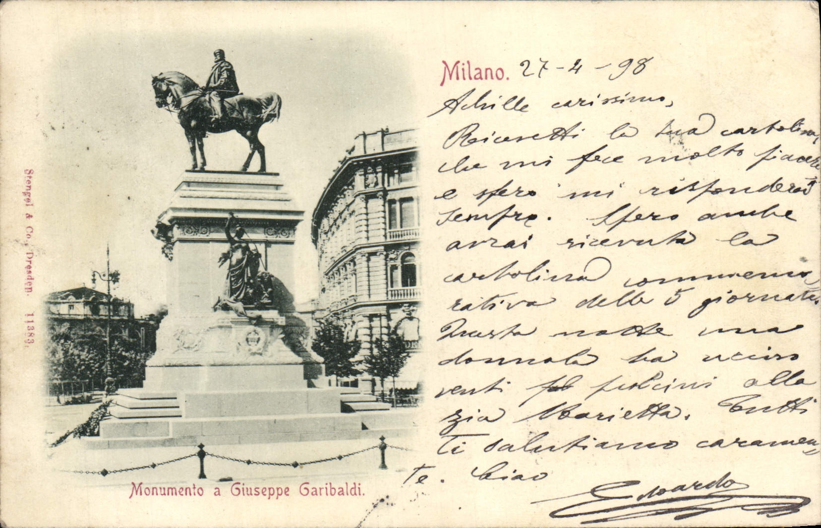 CPA Milano Monumento a Giuseppe Garibaldi