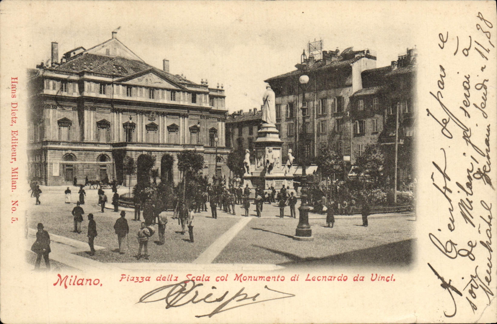 CPA Milano Piazza Della Scala Col Monumento di Leonardo da Vinci